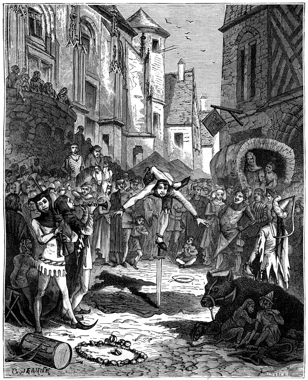 Acróbata medieval y entretenimiento callejero, 1882-1884 de Unbekannt