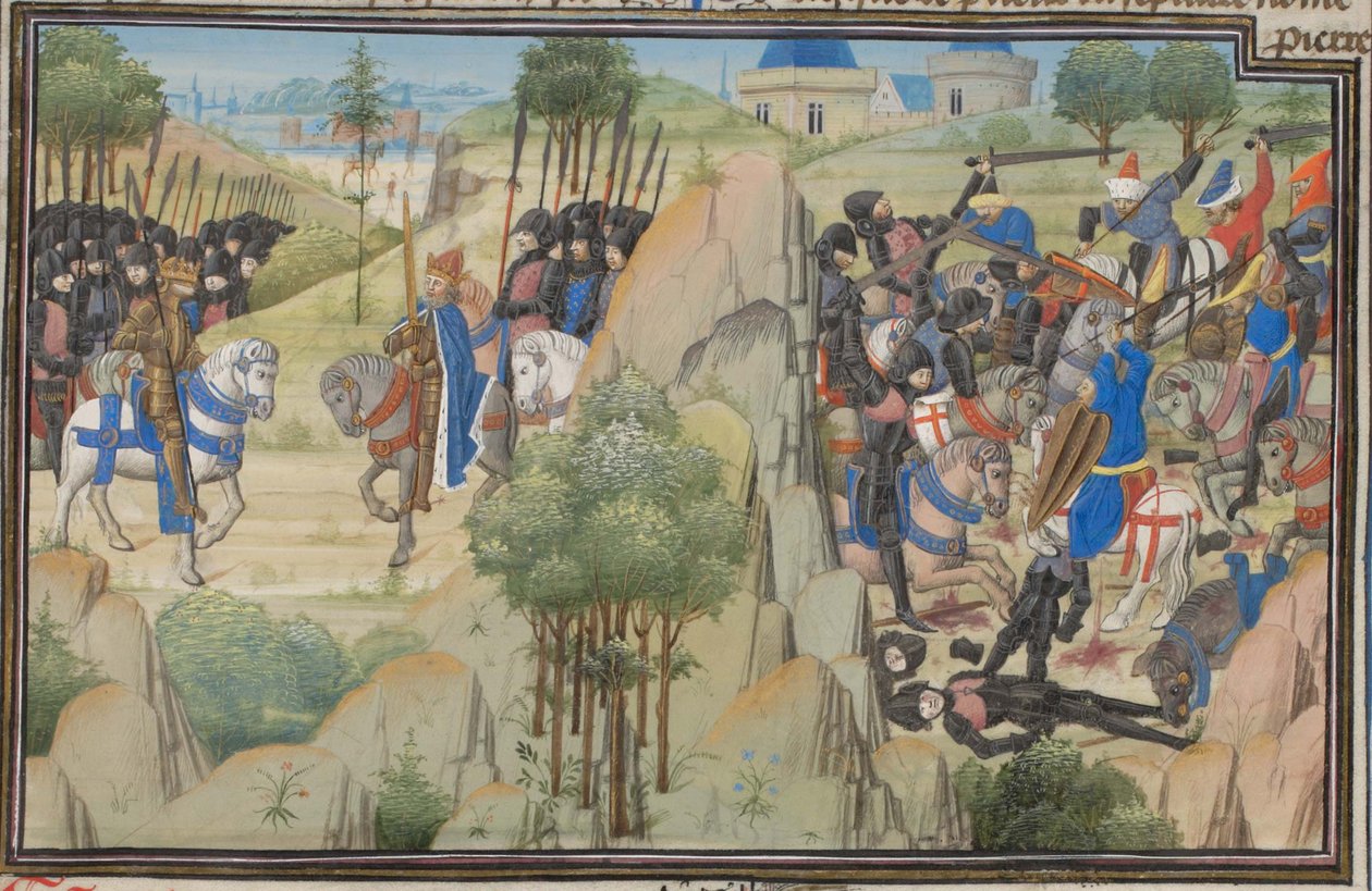 Encuentro de Conrado III de Alemania y Luis VII de Francia. Miniatura de la Historia de Guillermo de Tiro, 1460s de Unbekannt