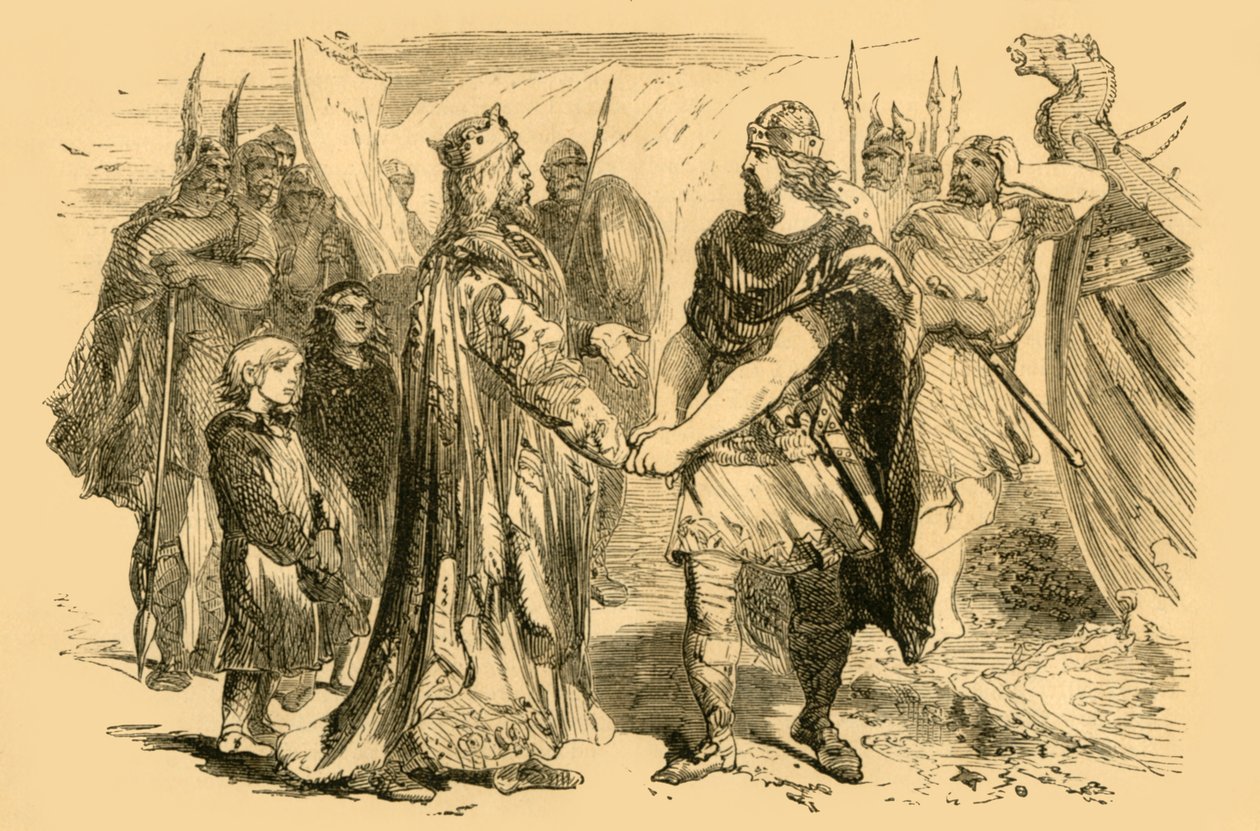 Encuentro de Edmundo Ironside y Canuto, en la Isla de Alney, en el Severn, c. 1890 de Unbekannt
