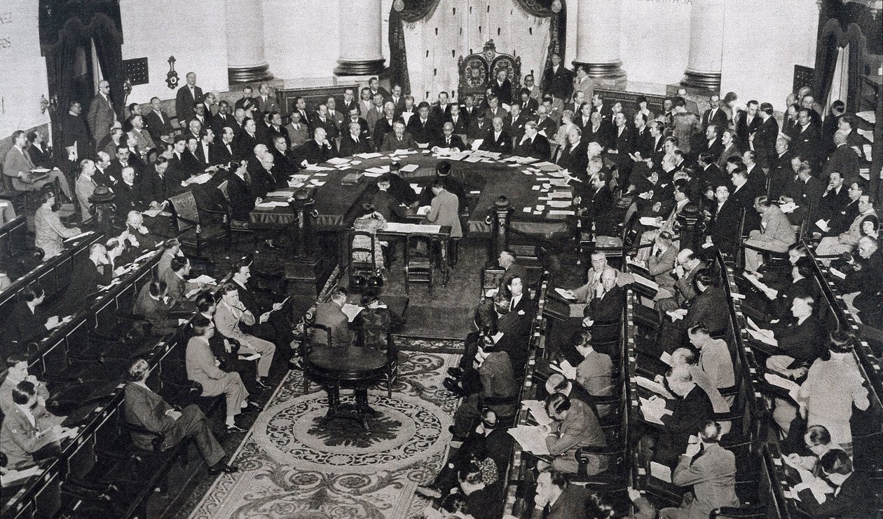 Reunión de la SDN o la Liga de las Naciones el 10/06/1929 en el Palacio del Senado en Madrid, España de Unbekannt
