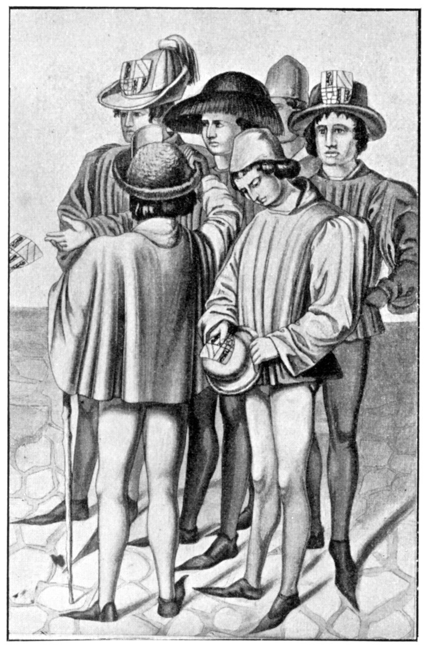 Hombres con adornos en sus sombreros, siglo XV, 1910 de Unbekannt