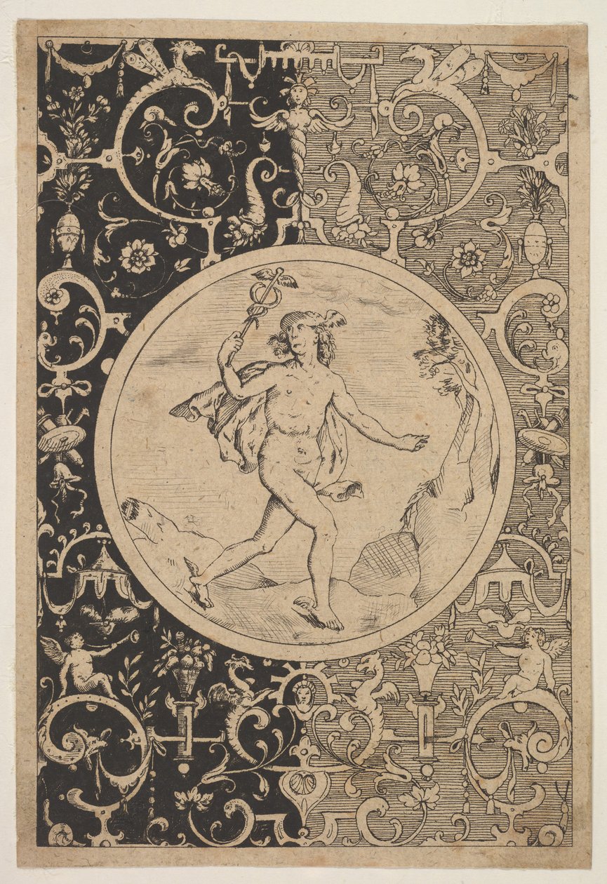 Mercurio en un marco decorativo con grotescos, ca. 1600-1630 de Unbekannt