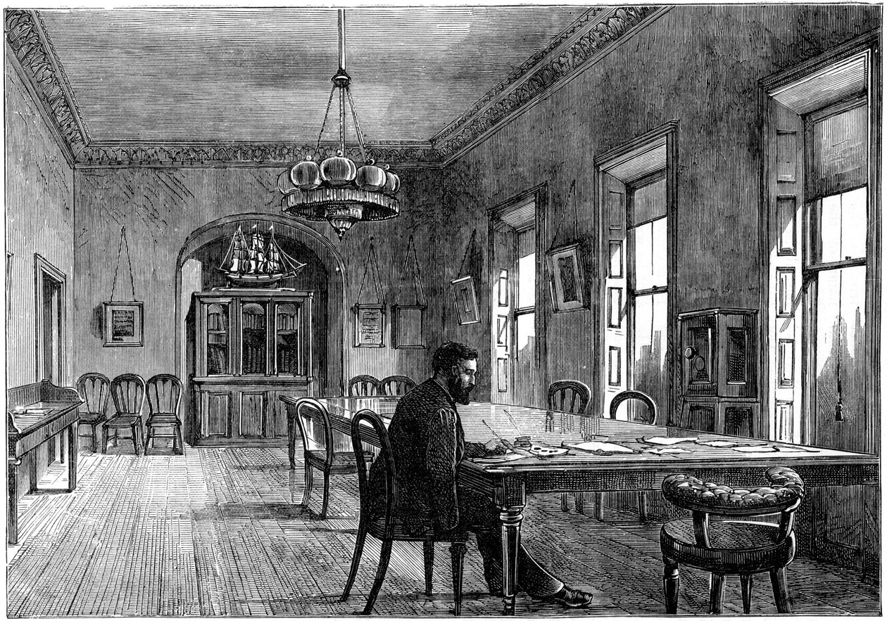 Michael Davitt en la sala de comités de la Liga de la Tierra, Upper Sackville Street, Dublín, 1891 de Unbekannt