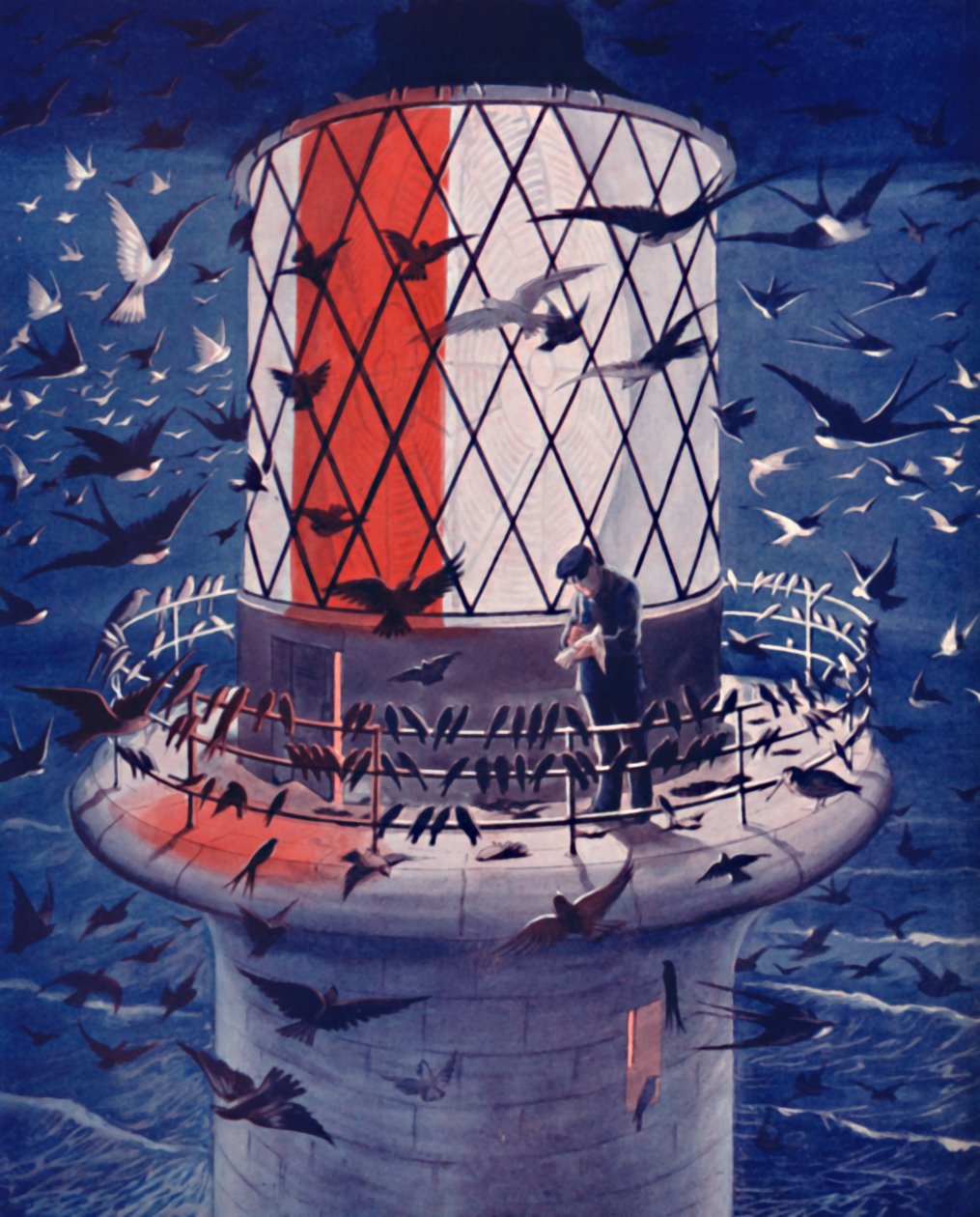 Aves migratorias visitan el faro, 1935 de Unbekannt