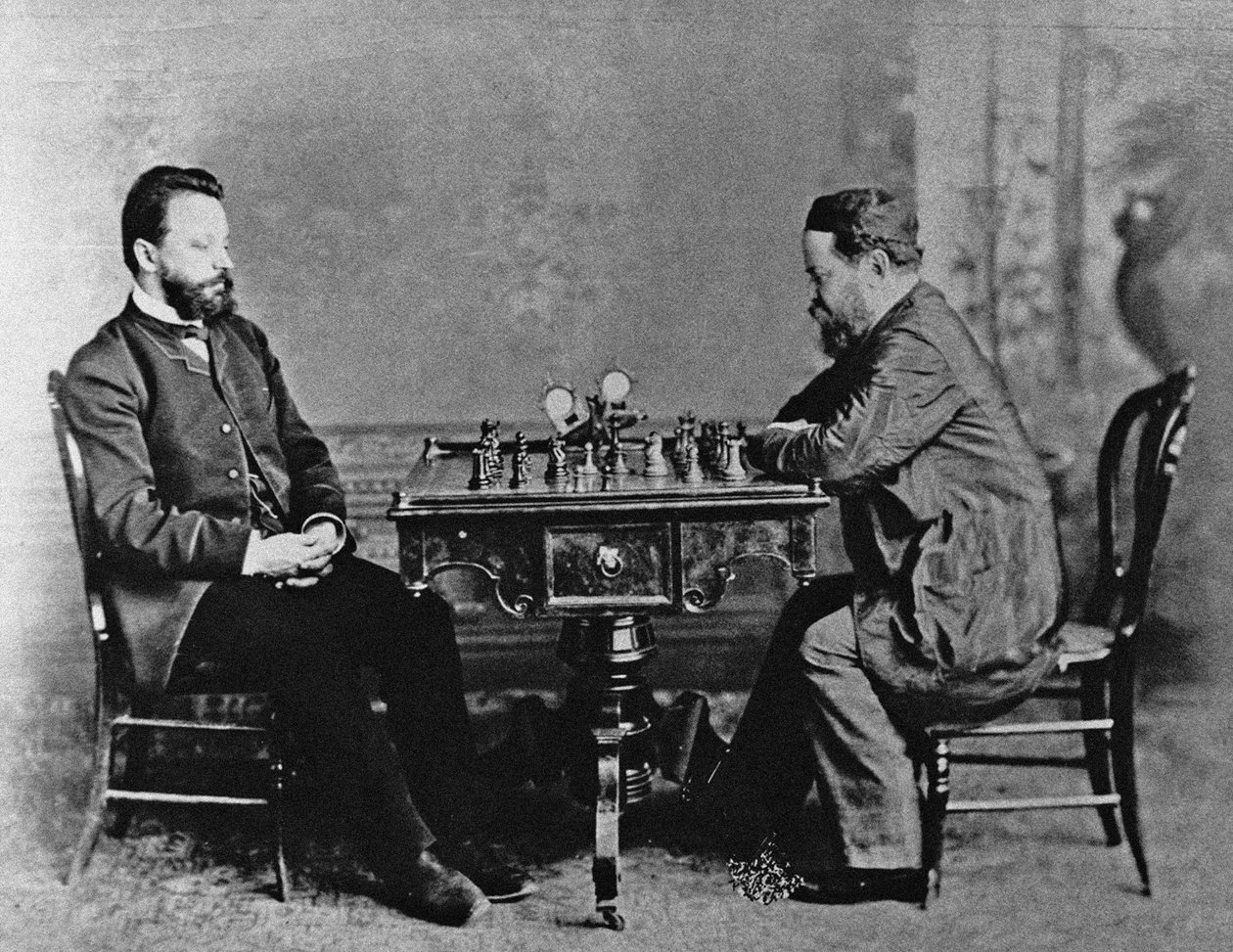 Mikhail Chigorin 1850-1908 y William Steinitz 1836-1900 en La Habana, 1880, 1880 de Unbekannt
