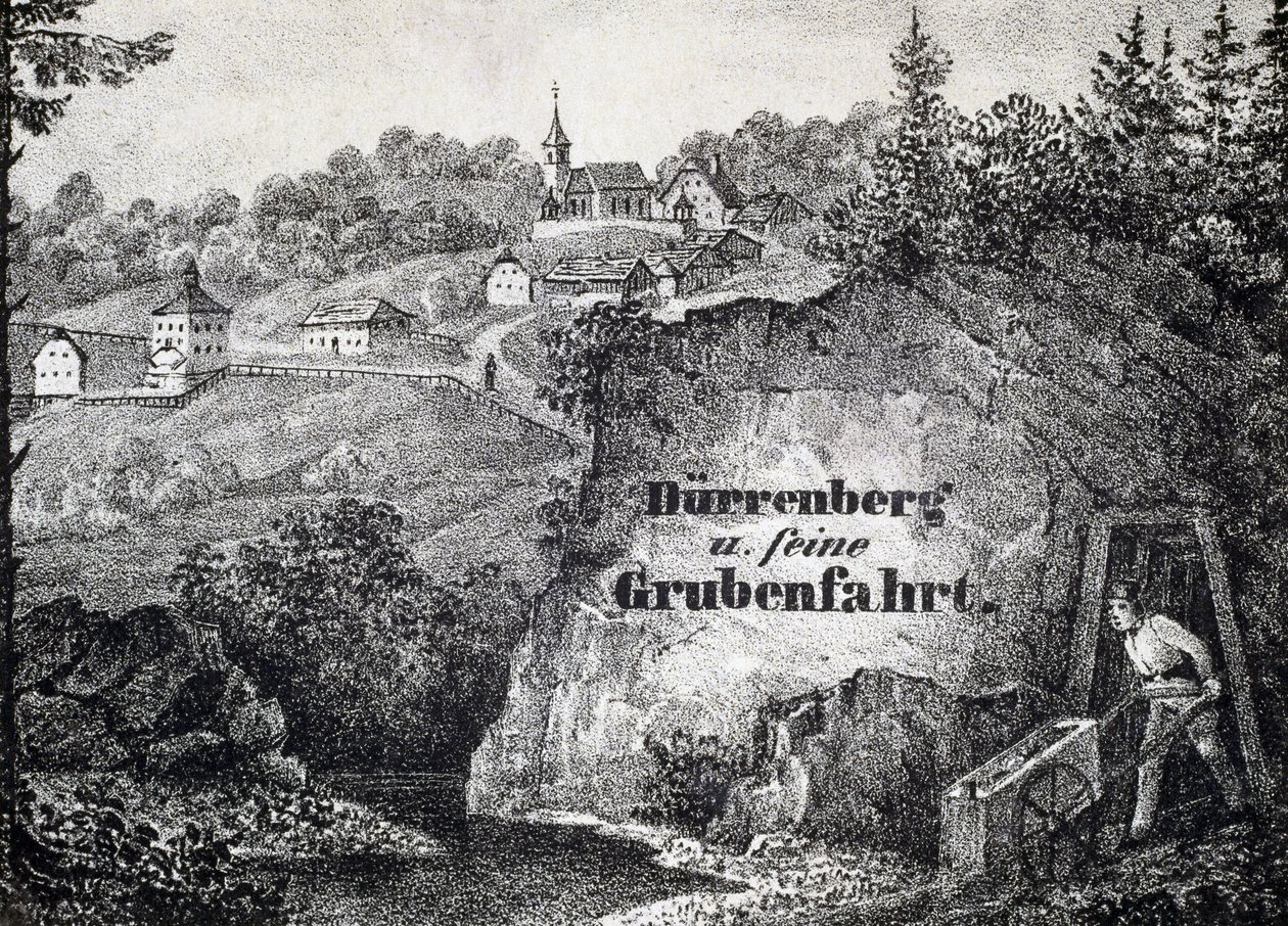 Mina de sal: escena del trabajo en la mina, Durrnberg, Austria de Unbekannt