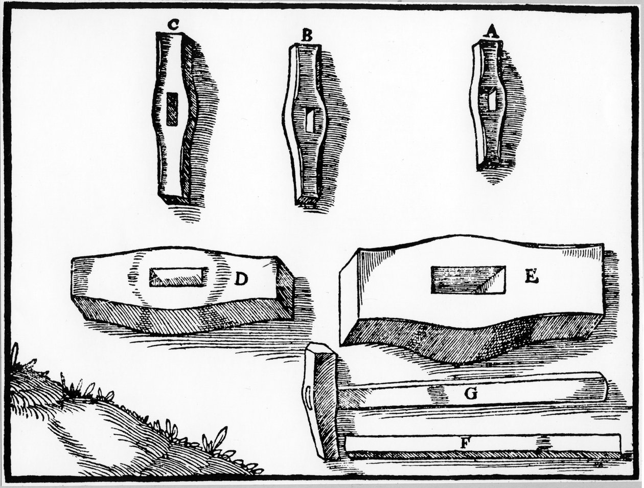 Martillos de mineros de varios tamaños, 1556 de Unbekannt