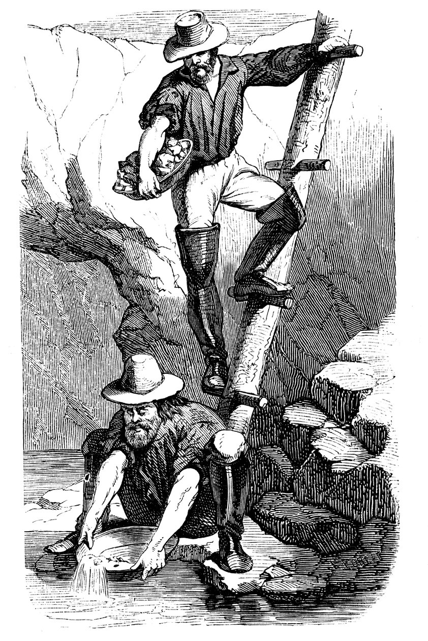 Mineros lavando oro durante la Fiebre del Oro de California, 1849 de Unbekannt