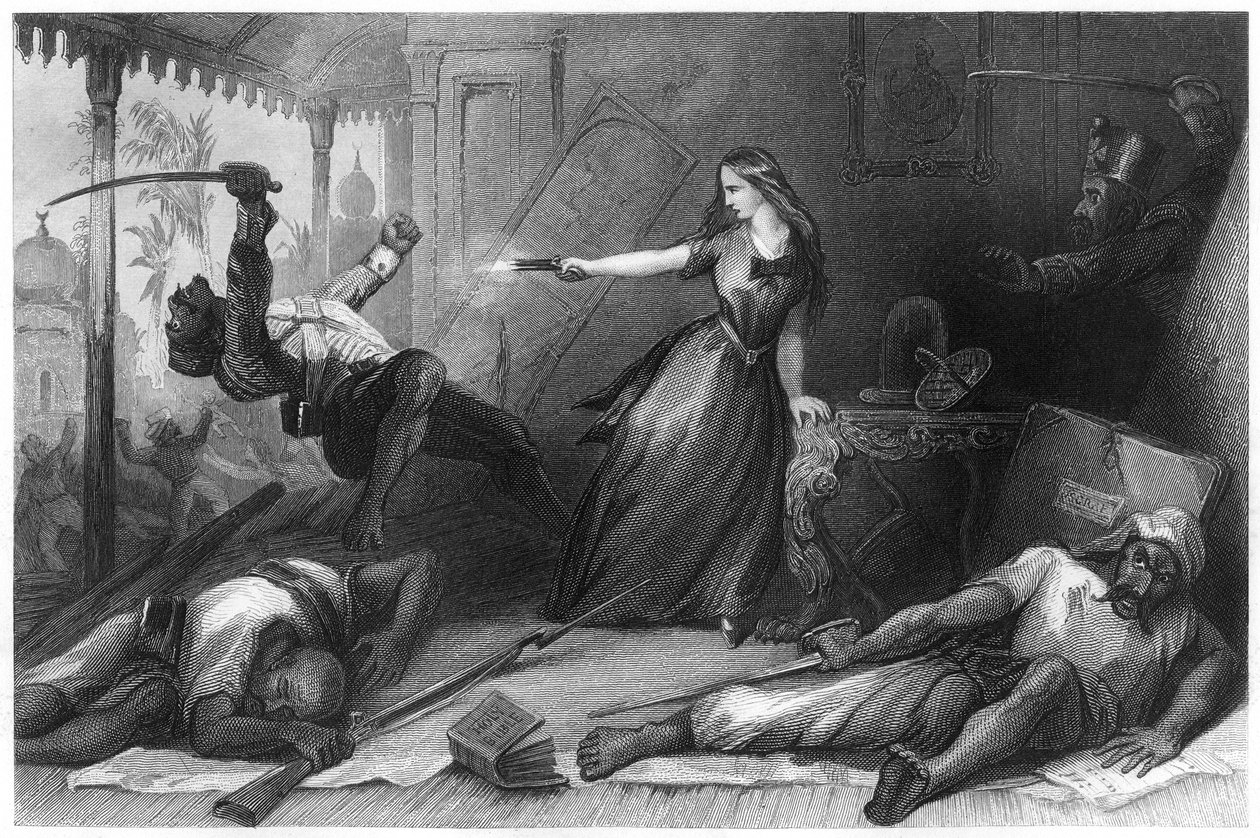 La señorita Wheeler defendiéndose de los cipayos en Cawnpore de Unbekannt