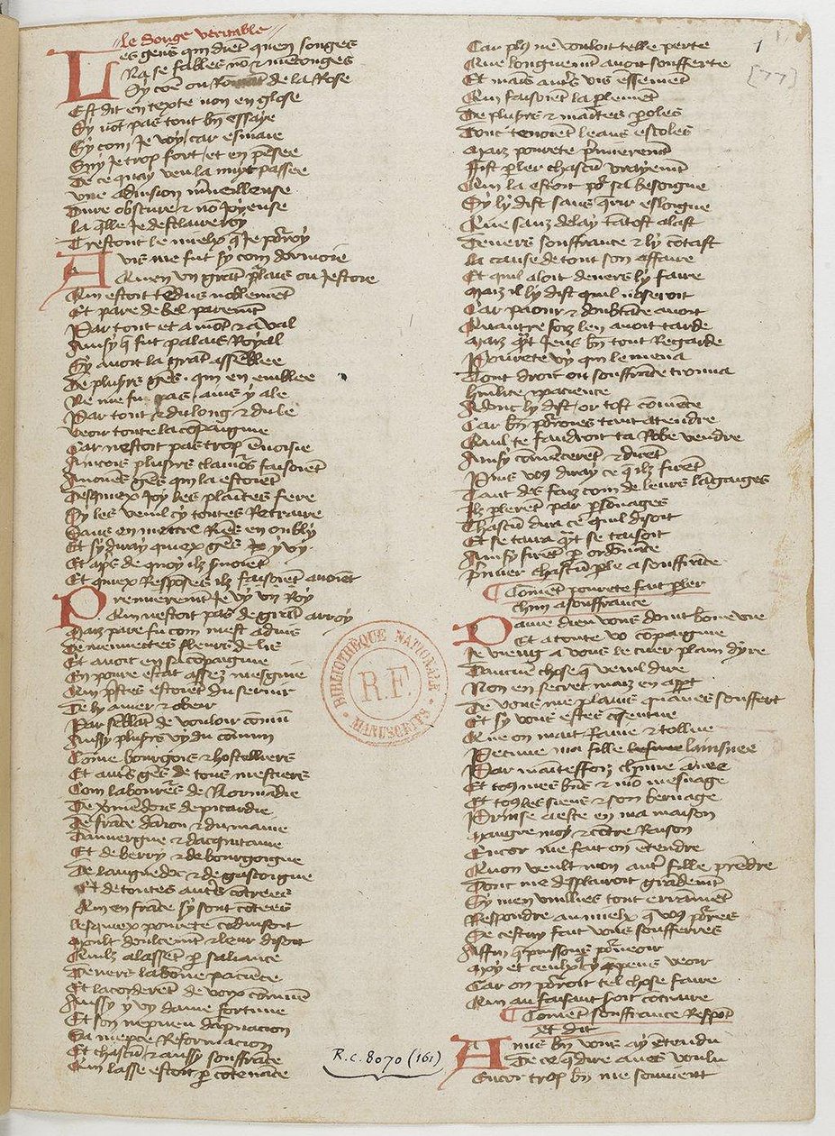 Ménagier de Paris, una página de manuscrito de Unbekannt