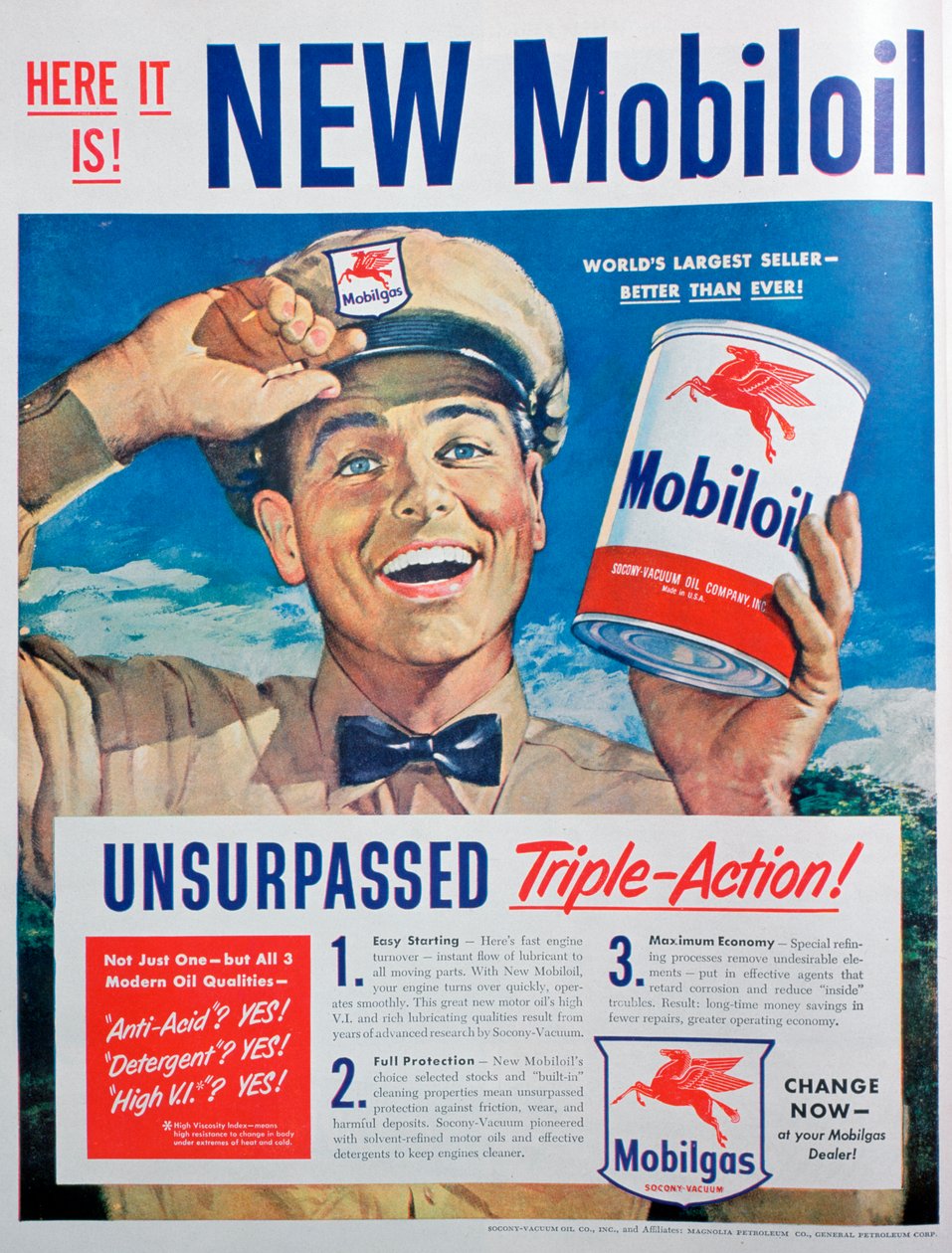 Anuncio de aceite de motor Mobiloil, 1949 de Unbekannt