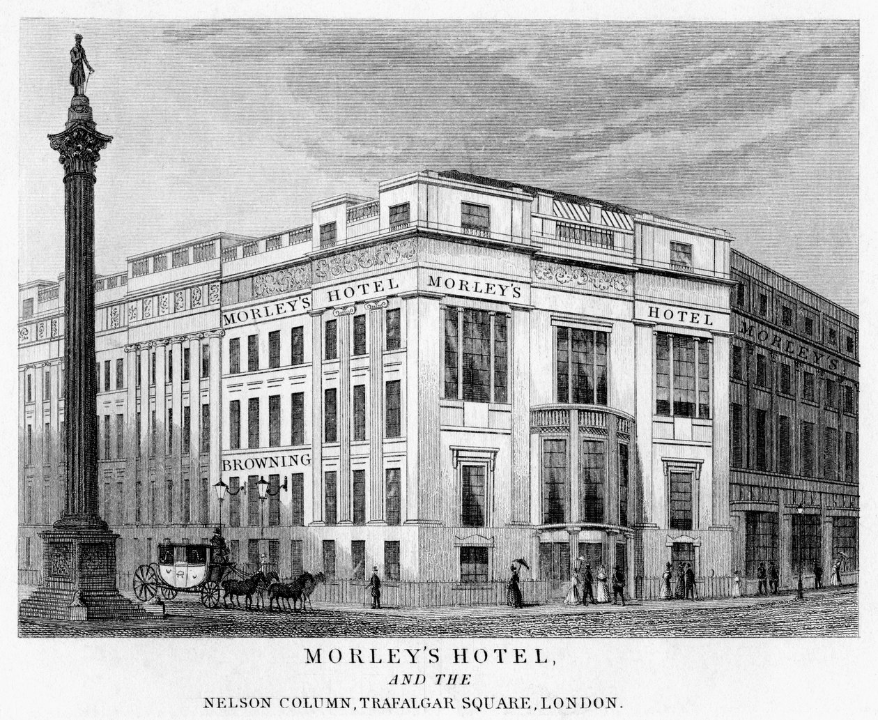 Hotel Morleys y Columna de Nelson, Trafalgar Square, Westminster, Londres, siglo XIX de Unbekannt