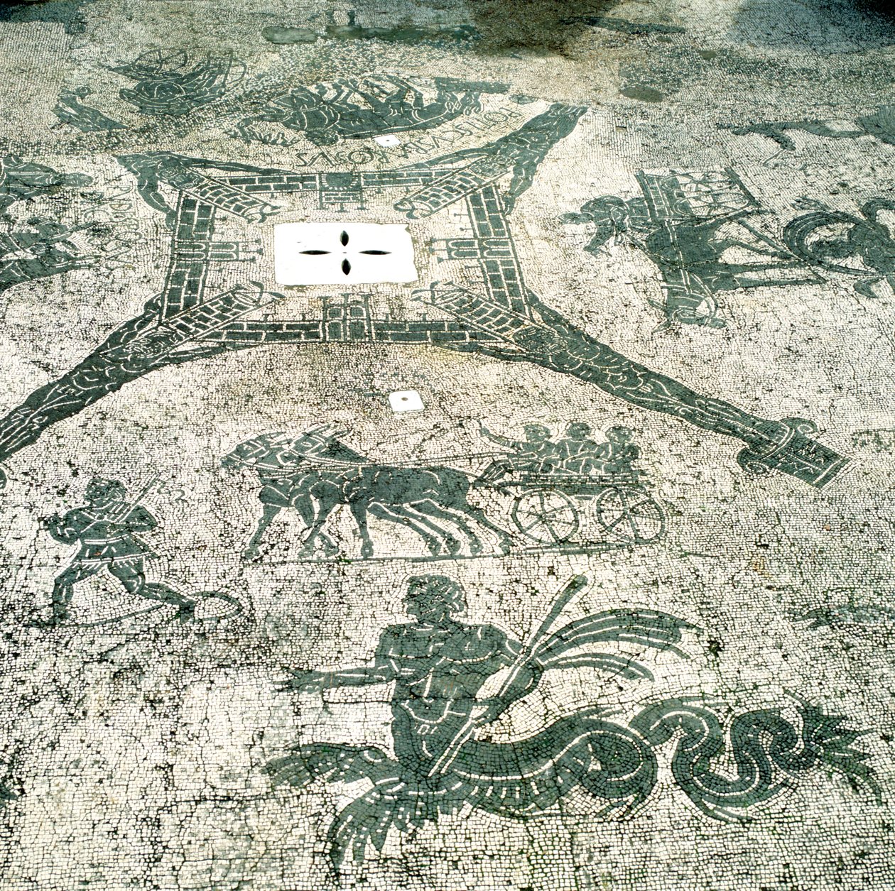 Mosaico, Carros tirados por mulas con viajeros, Cisarii de Unbekannt