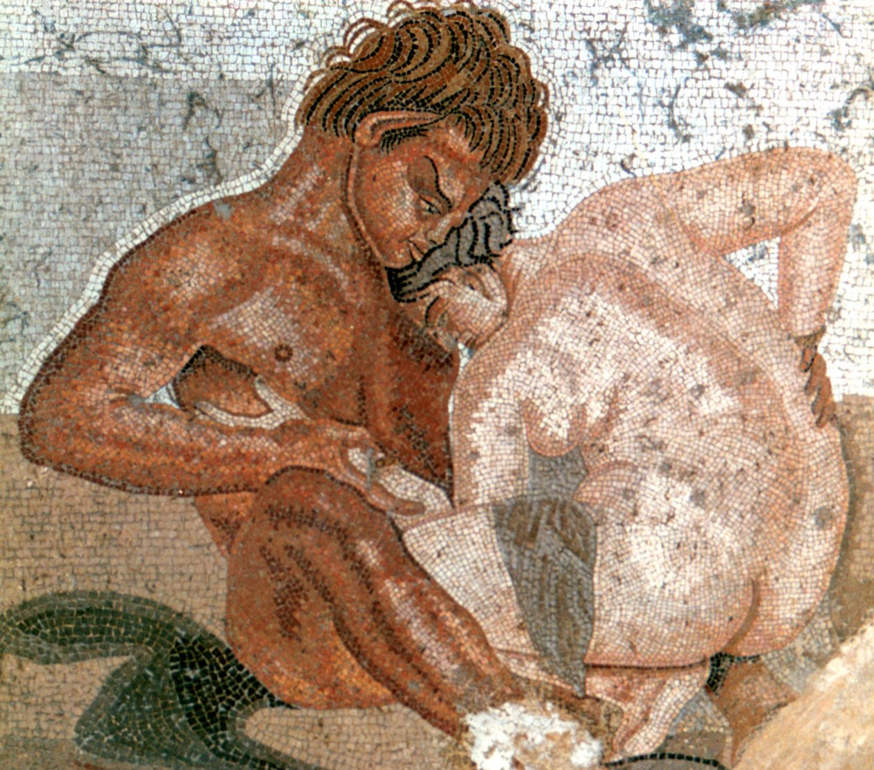 Mosaico de un sátiro y una ninfa, Casa del Fauno, Pompeya, Italia de Unbekannt