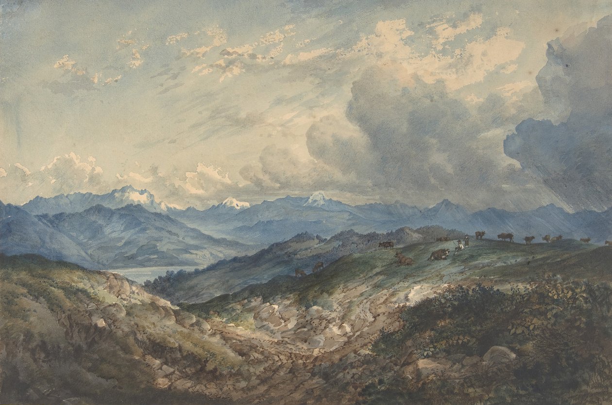 Paisaje montañoso con tormenta eléctrica, siglo XIX de Unbekannt