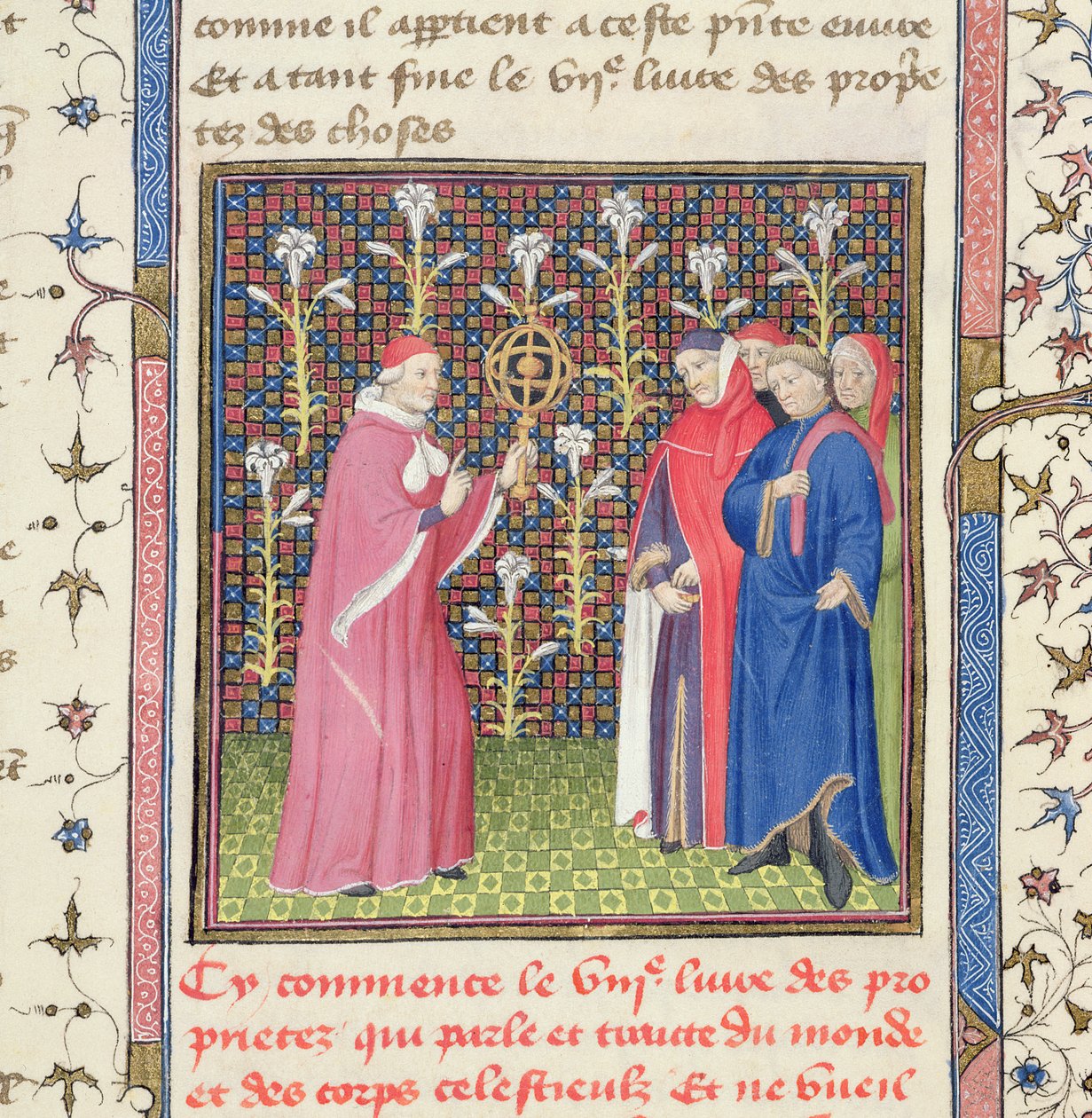 Ms 251 f.135r Cinco hombres, uno sosteniendo una esfera armilar, de 