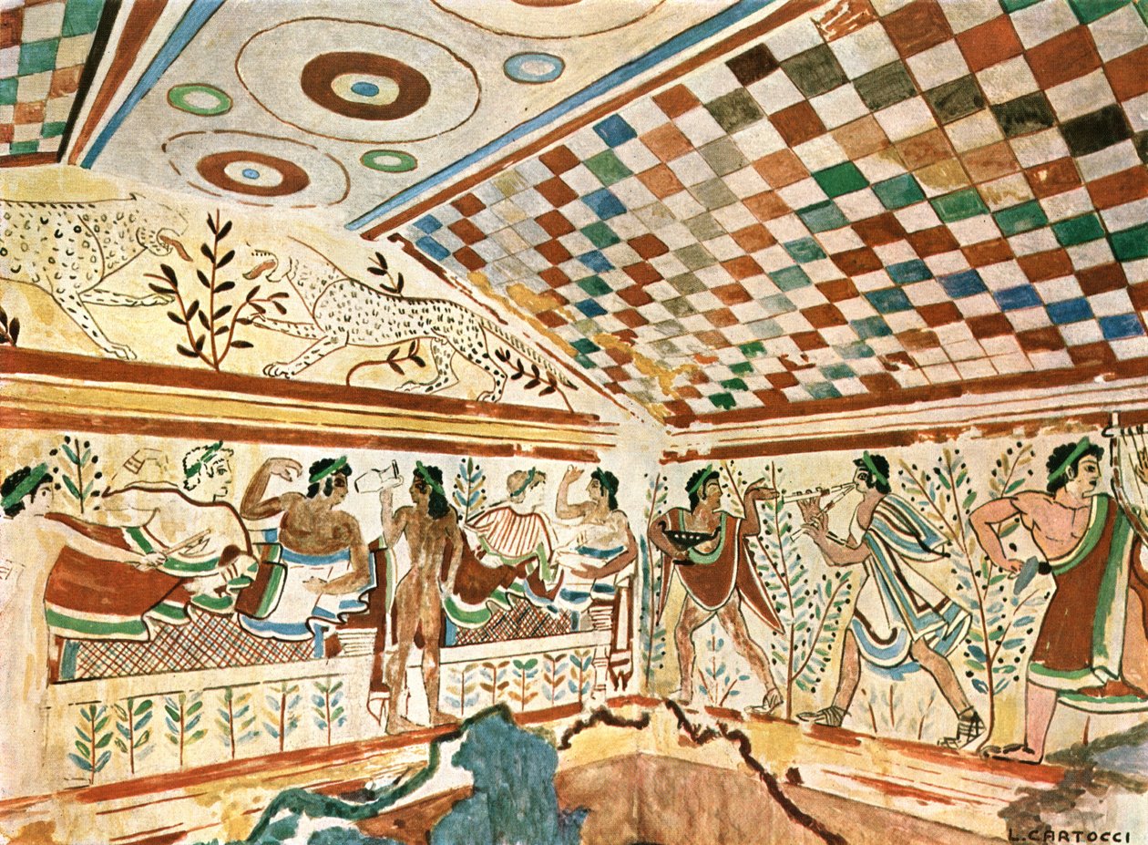 Pintura mural en la Tumba de los Leopardos en Tarquinia, Italia de Unbekannt