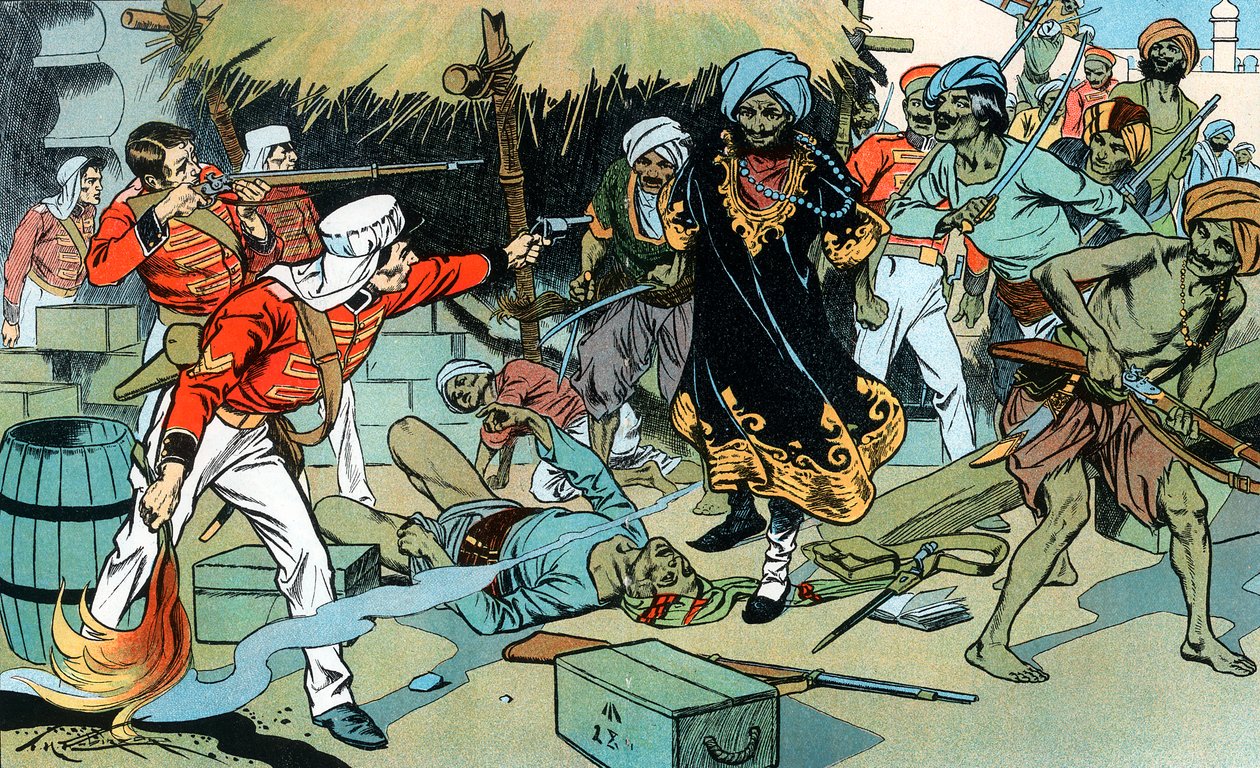 Amotinados atacando el almacén en Delhi, Motín Indio, 11 de mayo de 1857 c1900 de Unbekannt