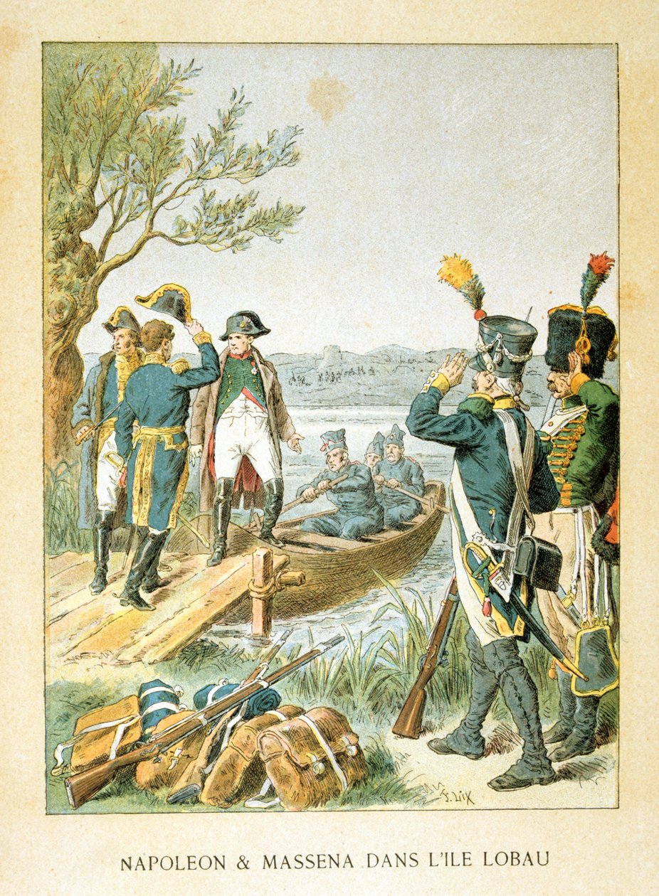 Napoleón y Massena en la Isla de Lobau, mayo 1809, siglo XIX de Unbekannt