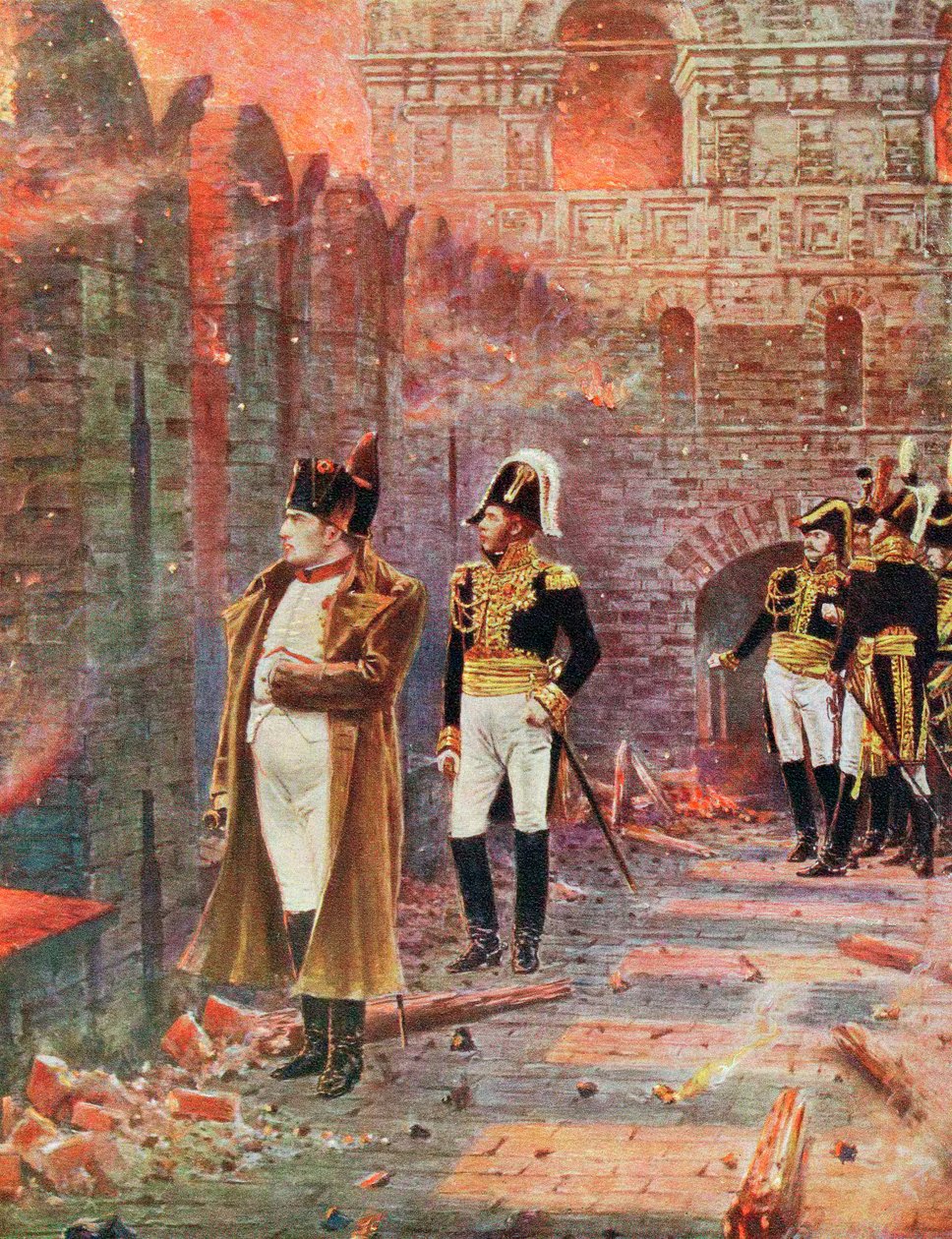 Napoleón y su estado mayor observando el incendio de Moscú, 1812 finales del siglo XIX de Unbekannt