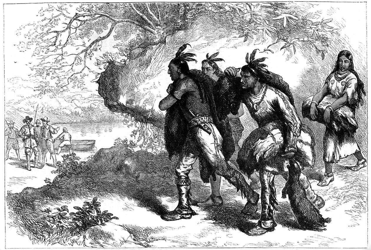 Nativos americanos llevando pieles de castor a comerciantes europeos, siglo XVII c1880 de Unbekannt