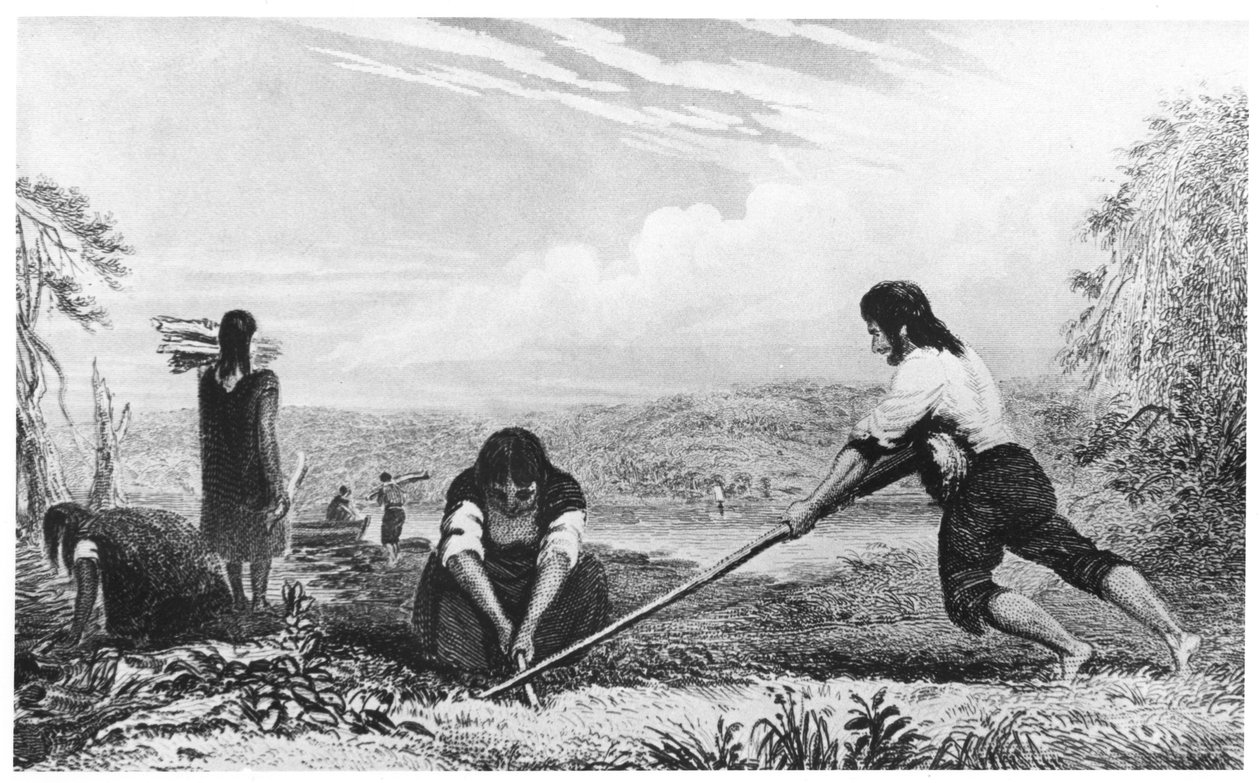 Nativos de Chiloé, Patagonia, usando un arado de pecho, 1839 de Unbekannt