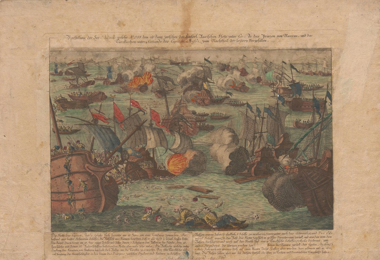 Batalla naval entre la flota rusa y otomana en el Mar Negro el 28 y 29 de junio de 1788 de Unbekannt