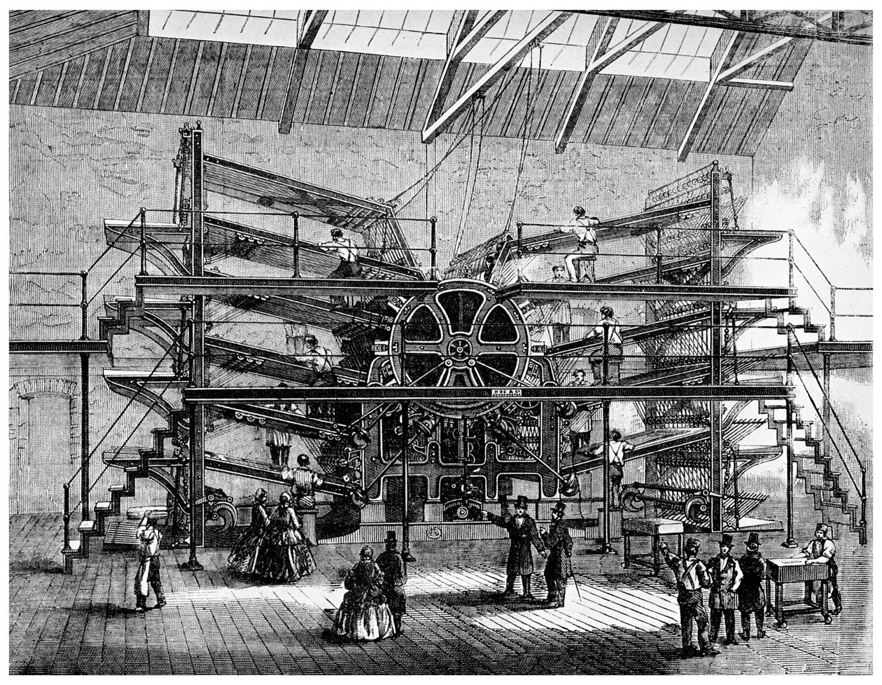 Impresión de periódicos en una máquina semirrotativa de diez pies, 1860 1956 de Unbekannt