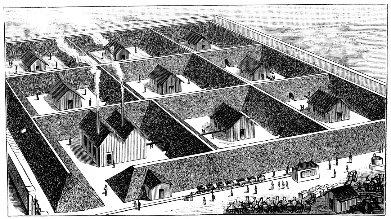 Planta de procesamiento de nitroglicerina, fábrica de explosivos, Val Bormida, cerca de Cengio, Italia, 1888 de Unbekannt