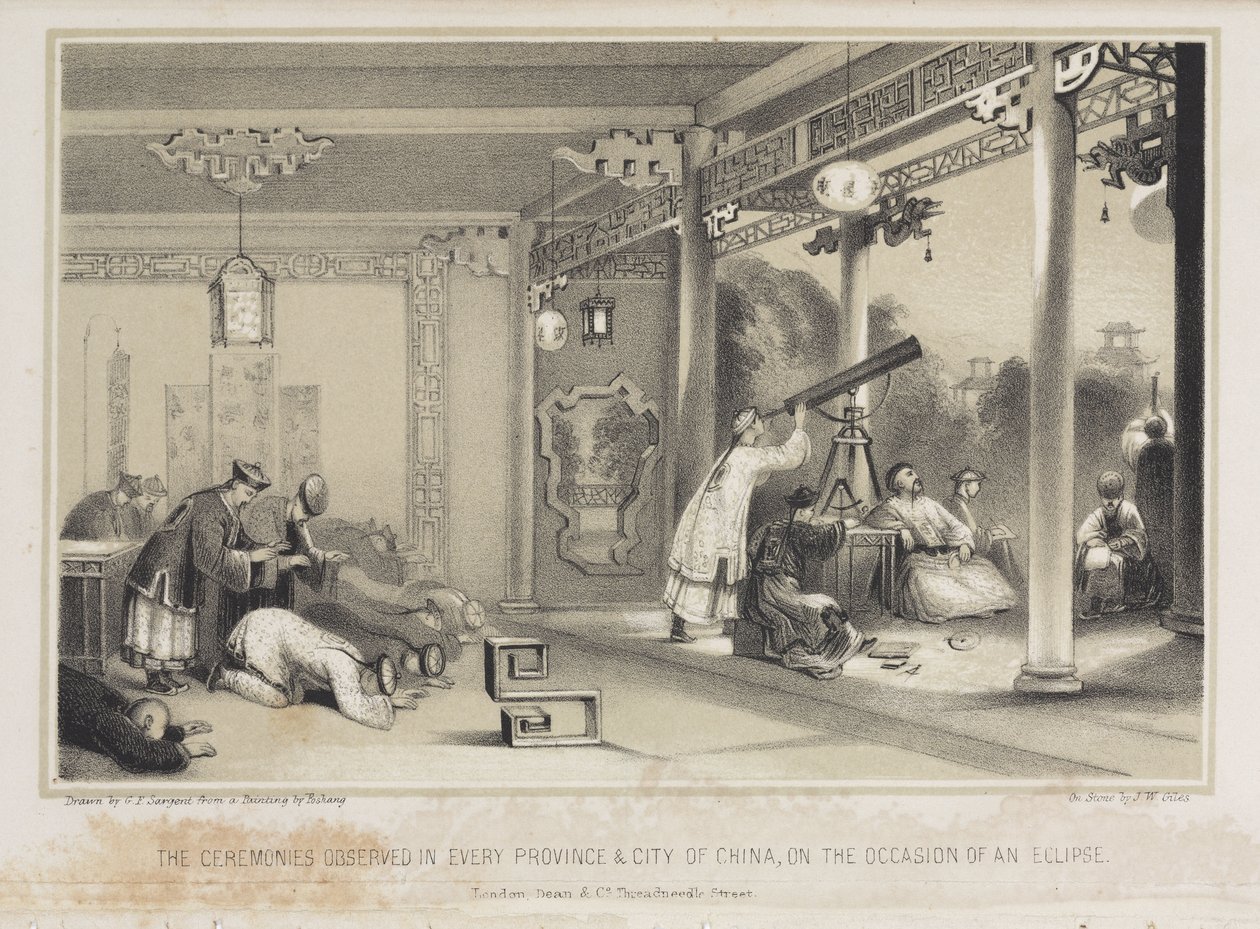 Observando un eclipse en China, c. 1836 de Unbekannt