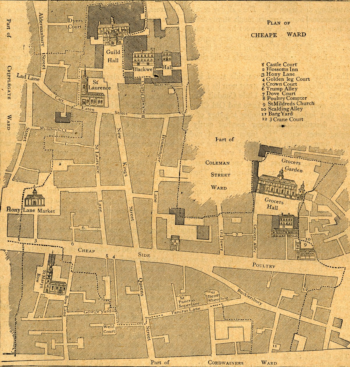 Mapa antiguo del barrio de Cheap - Alrededor de 1750, 1897 de Unbekannt