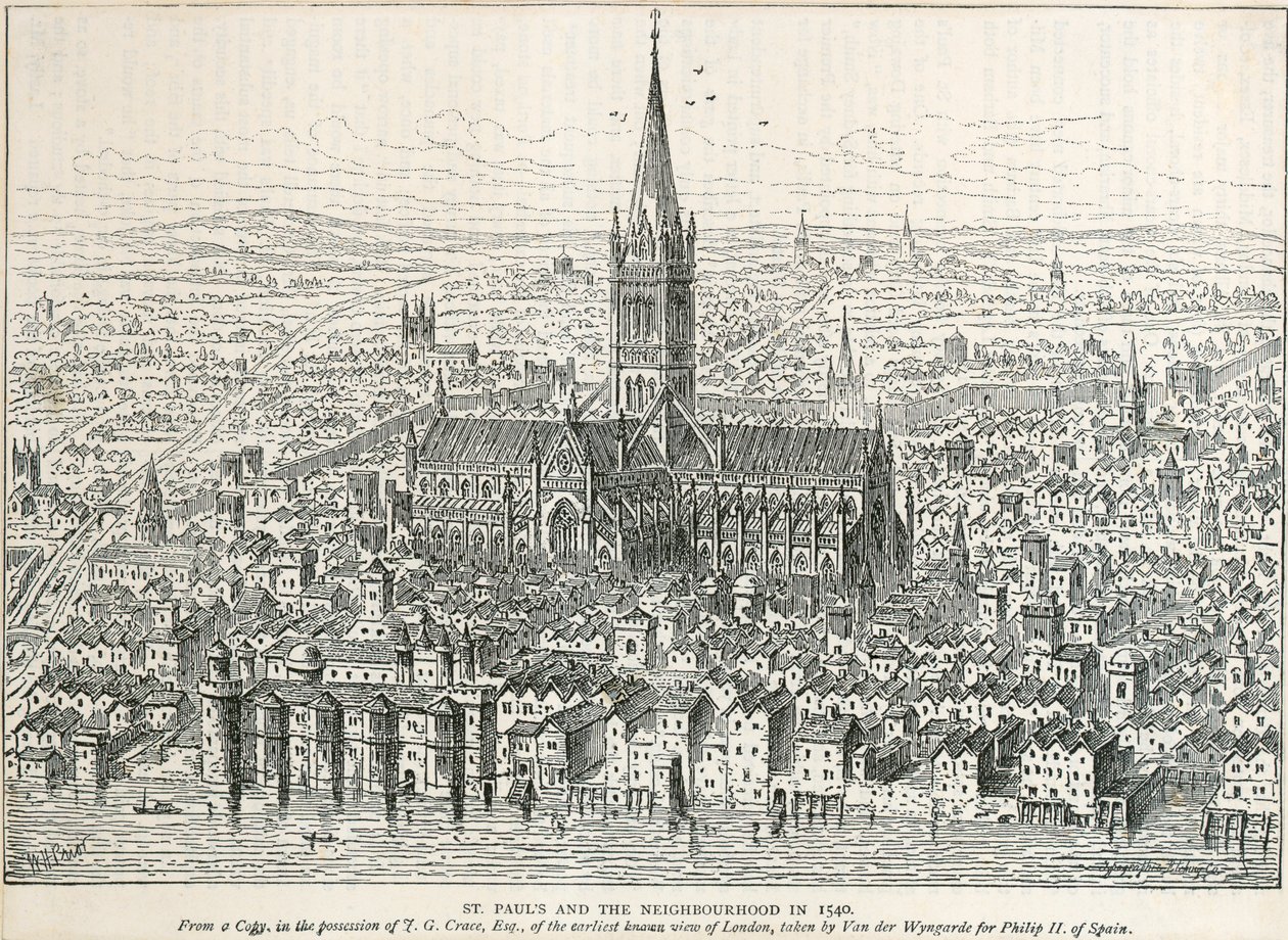 La antigua Catedral de San Pablo, Ciudad de Londres, 1540 c. 1883-1885 de Unbekannt