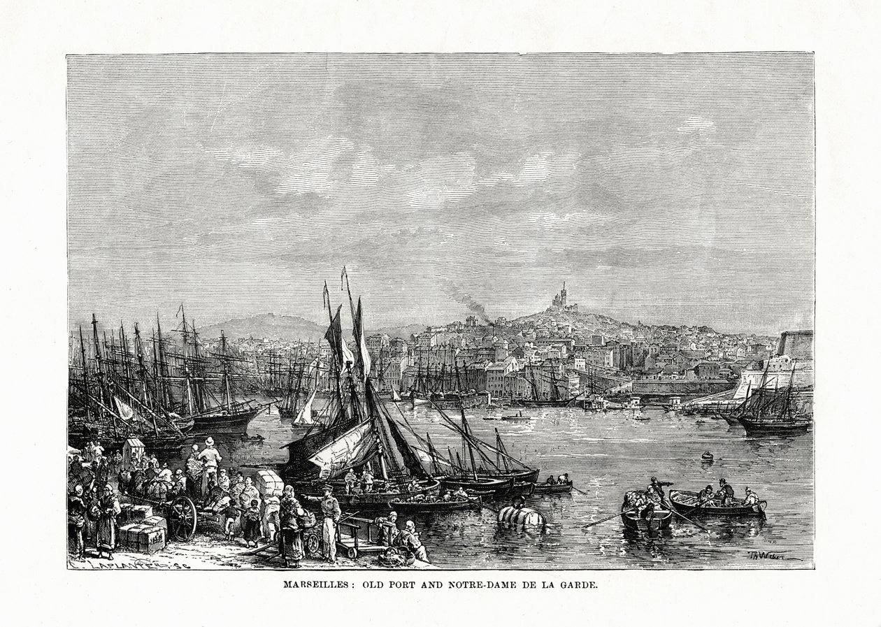 Puerto viejo y Notre Dame de la Garde, Marsella, Francia, 1879 de Unbekannt