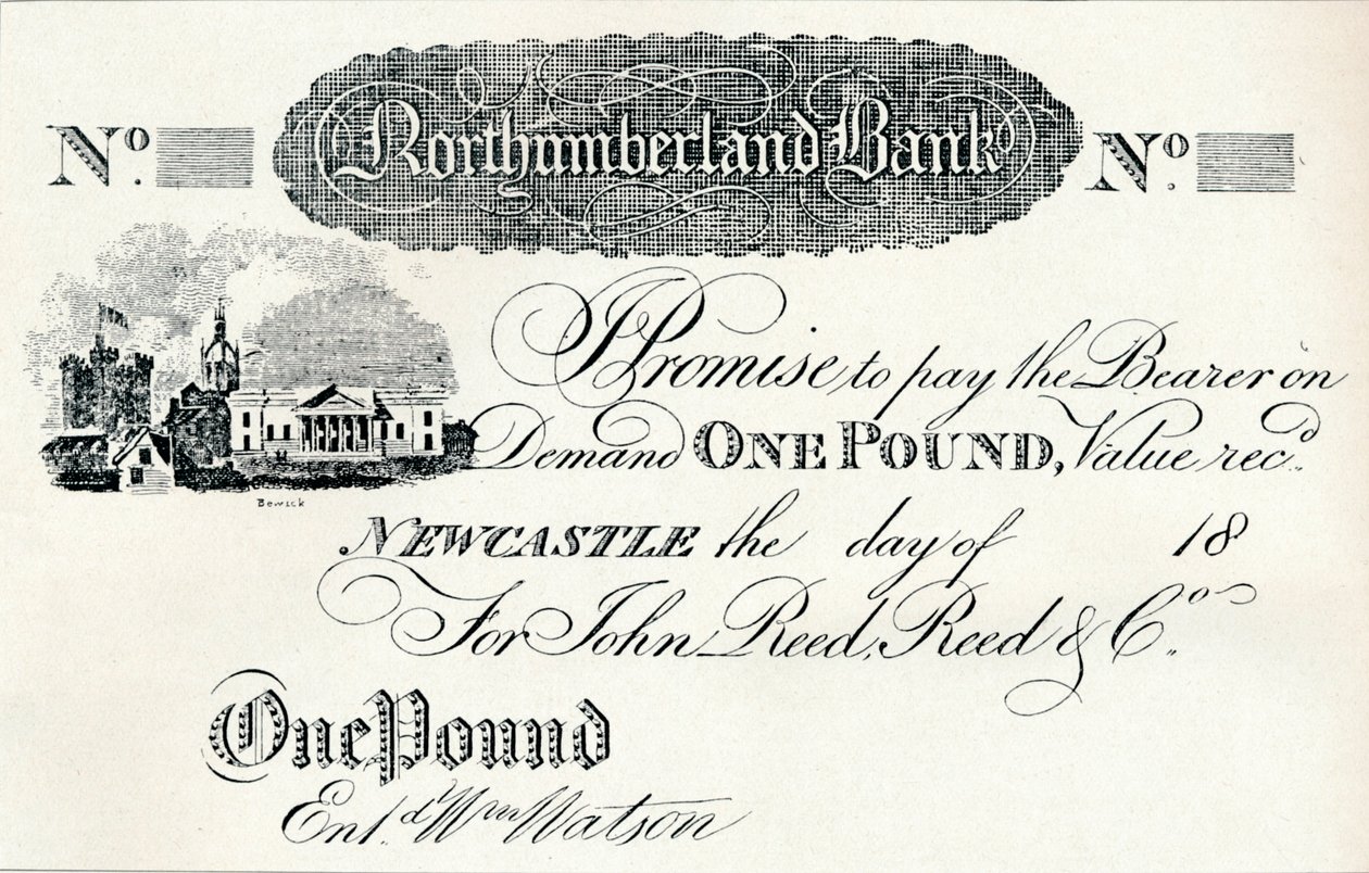 Billete de una libra ejecutado para el Banco de Northumberland, c1820 de Unbekannt