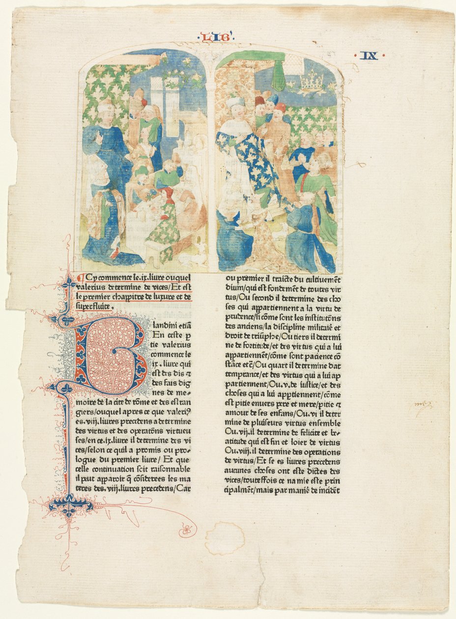 Página de apertura del Libro IX de Facta et dicta memorabilia de Valerius Maximus, c. 1476 de Unbekannt