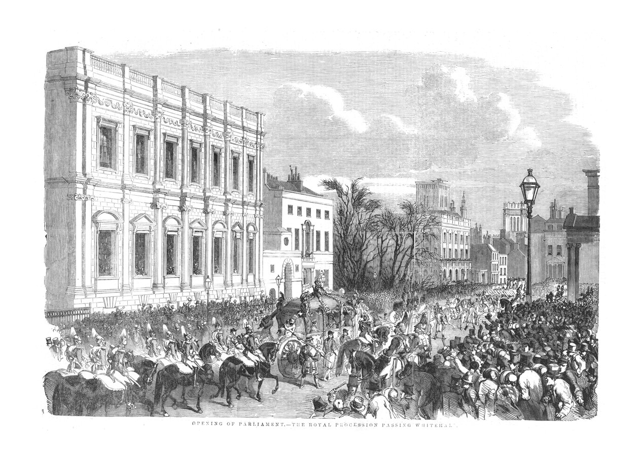 Apertura del Parlamento - La procesión real pasando por Whitehall, 1854 de Unbekannt