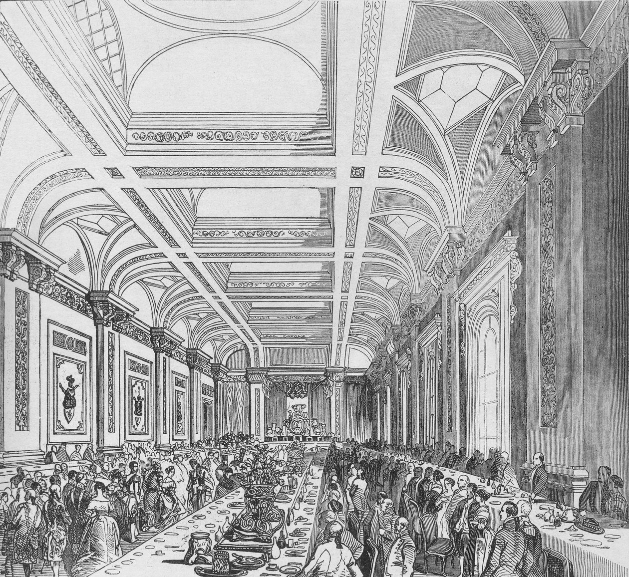 Apertura del Tercer Royal Exchange, 1844. Banquete en la Sala de Suscripción, 1928 de Unbekannt