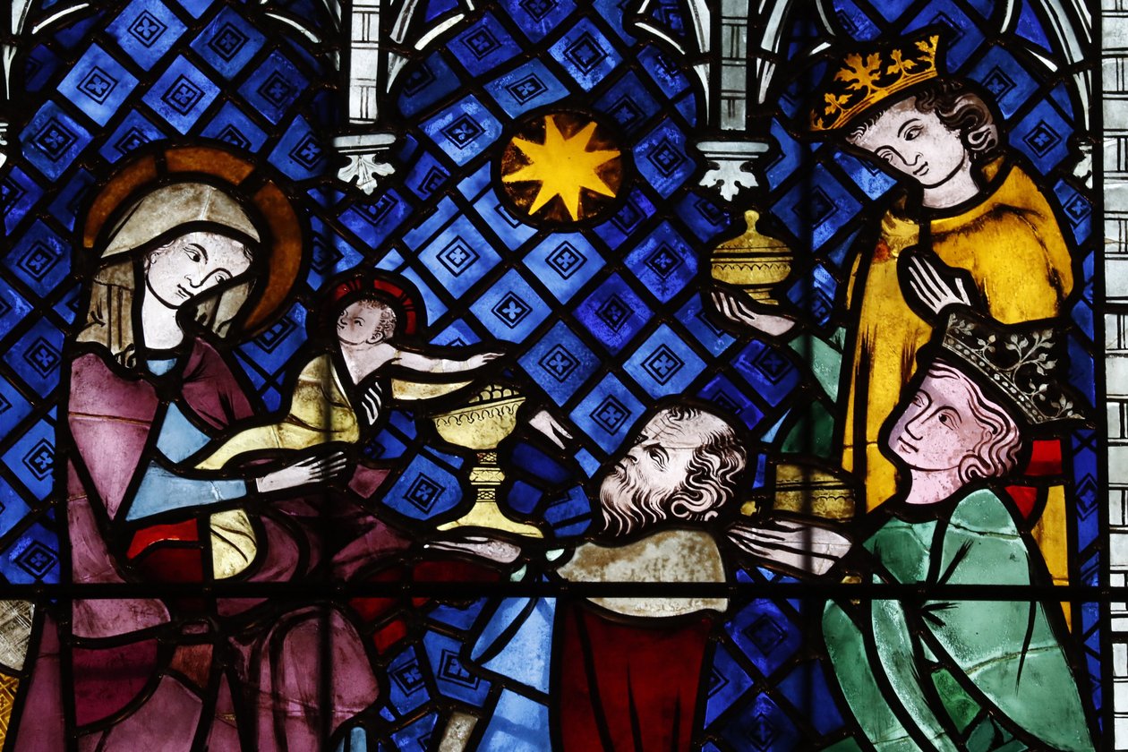 Nuestra Señora de la Catedral de Estrasburgo. Vidriera. La natividad. Adoración de los Magos. Siglo XIV. Estrasburgo. Francia. de Unbekannt