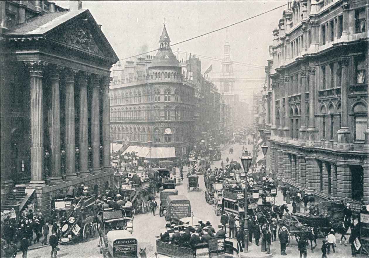 Fuera de la Mansion House, Ciudad de Londres, 9 AM, c1901 de Unbekannt
