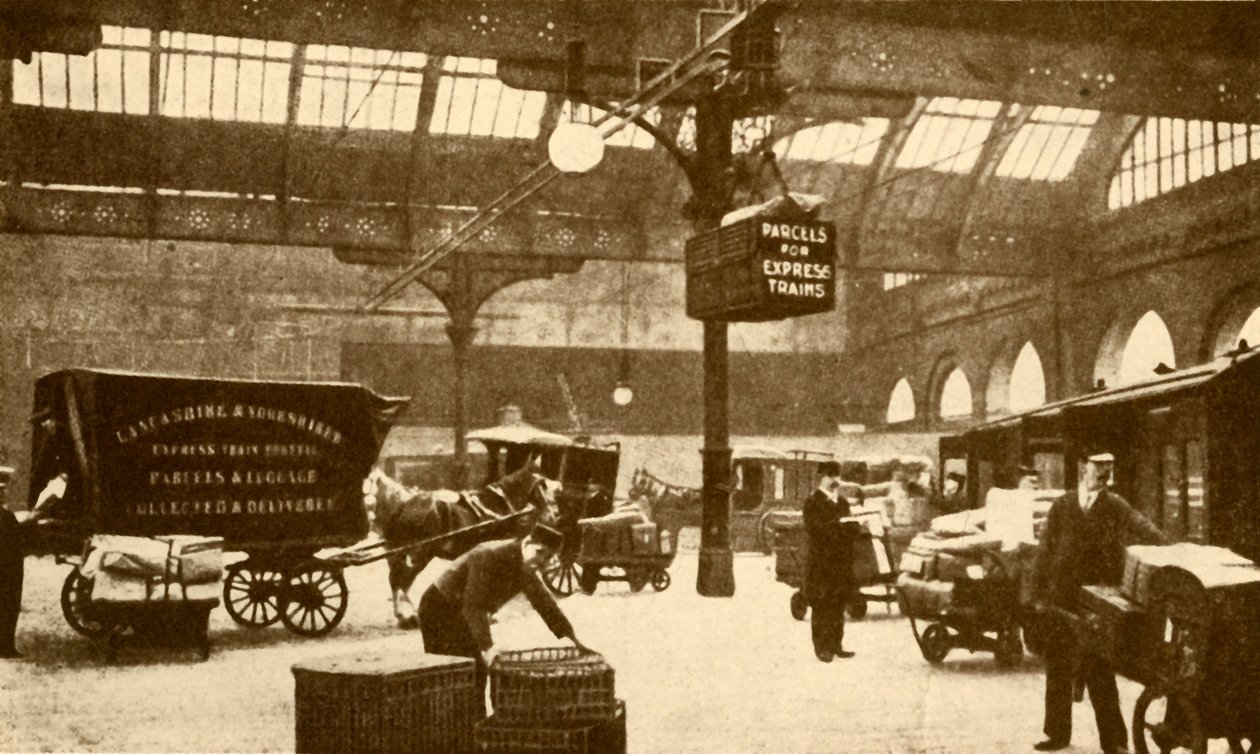 Transportador de paquetes eléctrico aéreo, estación Victoria, Manchester, 1930 de Unbekannt