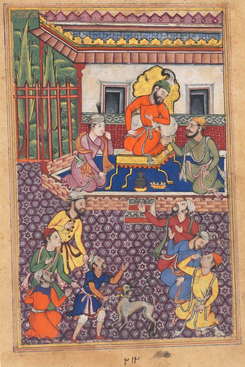 Página de Cuentos de un loro Tuti-nama: Cuadragésima sexta noche: La corte del Raja de Ujjain, c. 1560 de Unbekannt