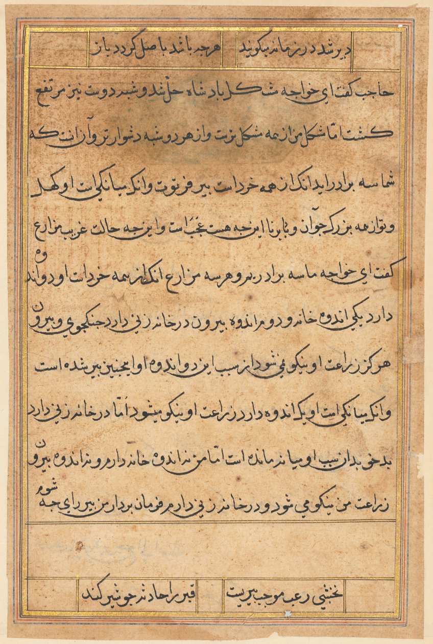 Página de Cuentos de un loro Tuti-nama: página de texto, c. 1560 de Unbekannt