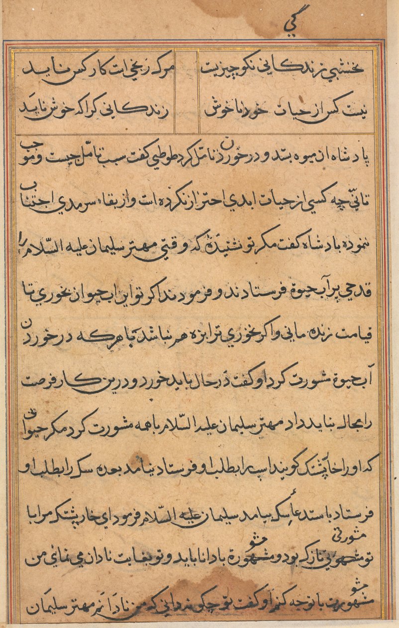 Página de Cuentos de un loro Tuti-nama: página de texto, c. 1560 de Unbekannt