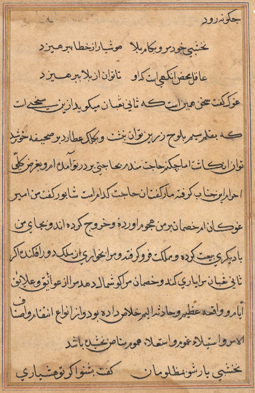 Página de Cuentos de un loro Tuti-nama: página de texto, c. 1560 de Unbekannt