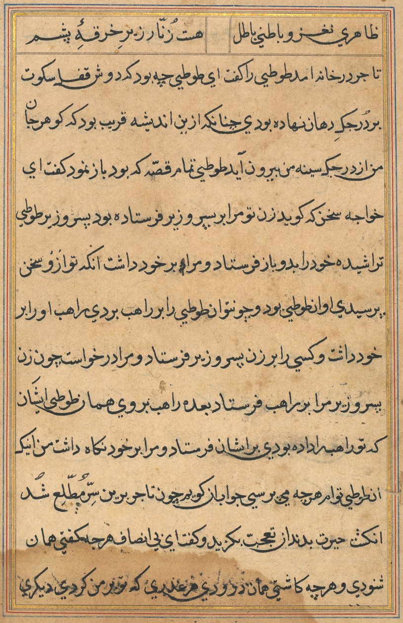 Página de Cuentos de un Loro Tuti-nama: página de texto, c. 1560 de Unbekannt