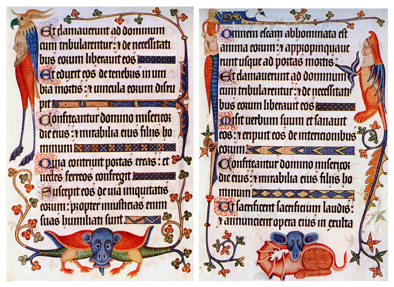 Página de texto ilustrado del Salterio de Luttrell, c1300-c1340, c1900-1920 de Unbekannt