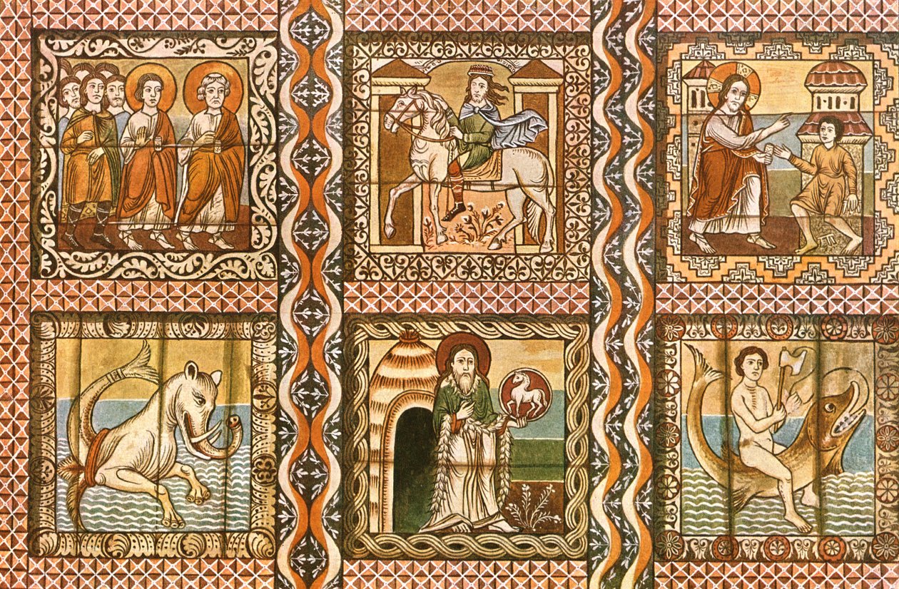 Techo de madera pintado en la Iglesia de San Martín, Zillis, Suiza, 1928 de Unbekannt