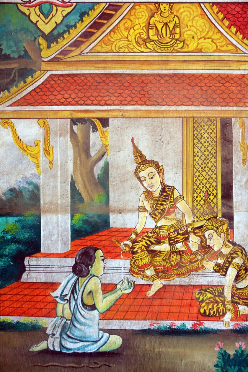 Pintura que representa la historia de la vida de Buda Shakyamuni. Wat Naxai. Vientiane. Laos, 20151106, Vientiane, Laos de Unbekannt