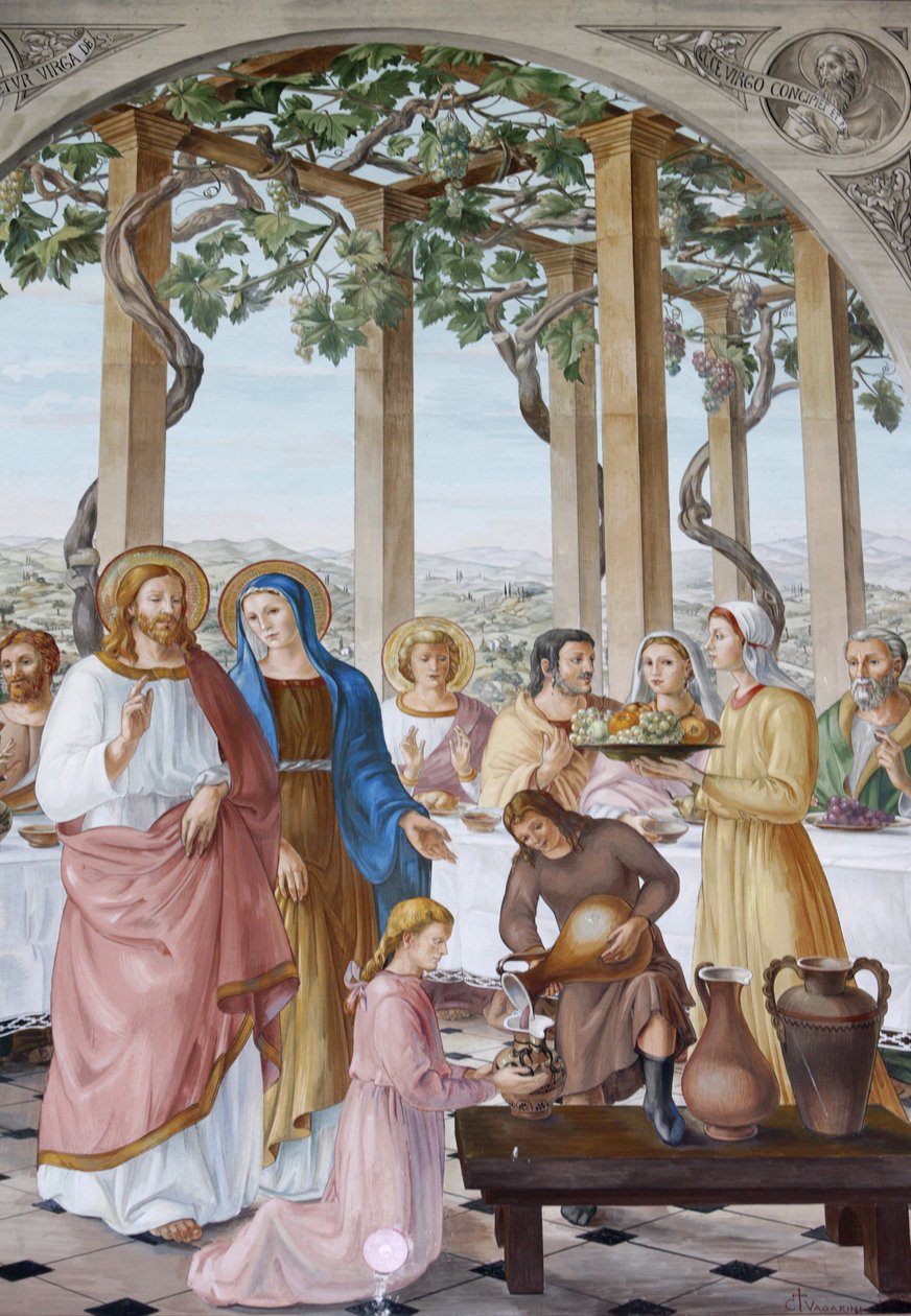 Pintura en la iglesia de la Visitación en Ein Kerem: la boda en Caná, Ein Kerem, Israel de Unbekannt
