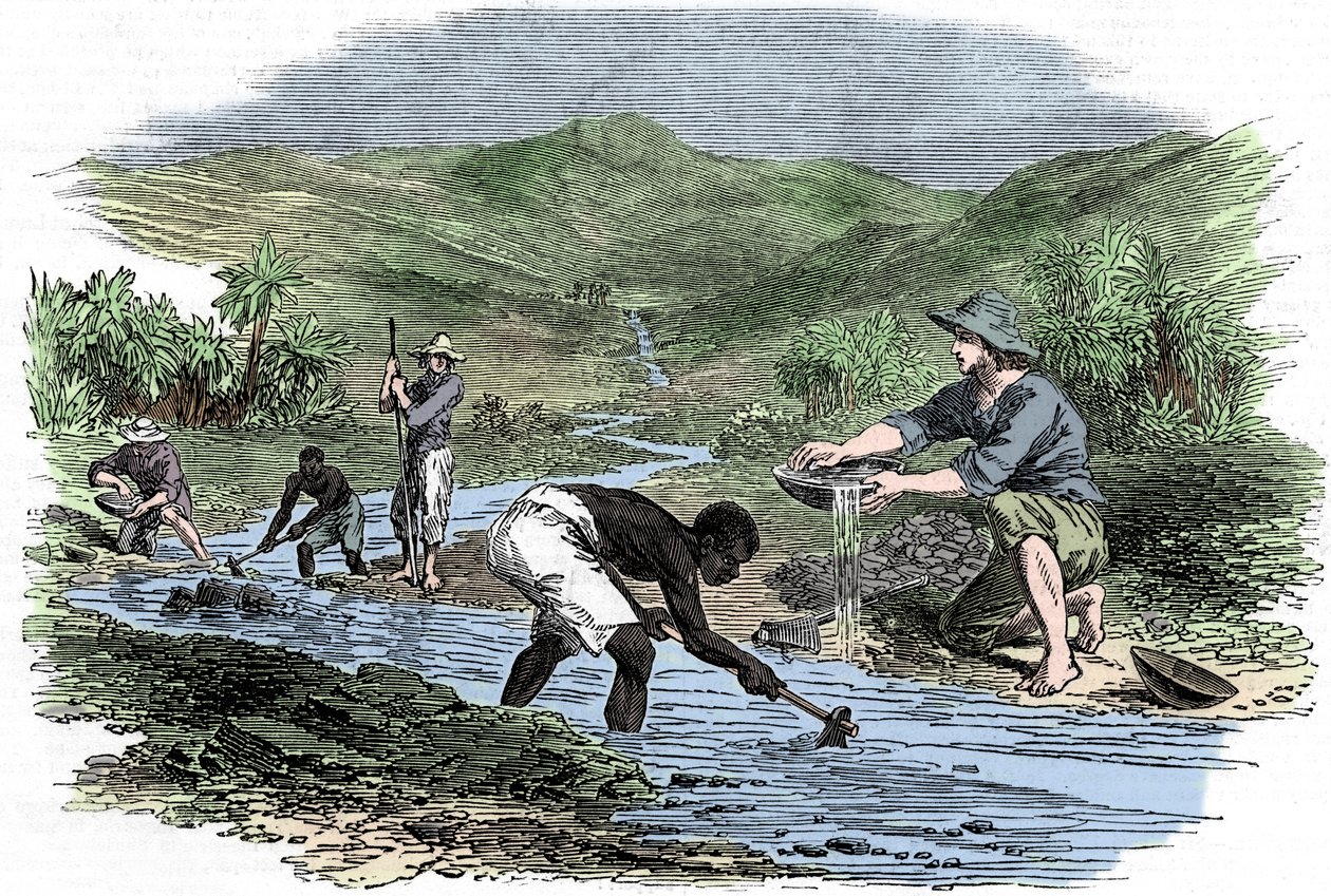 Lavando oro durante la Fiebre del Oro de California de 1849 de Unbekannt